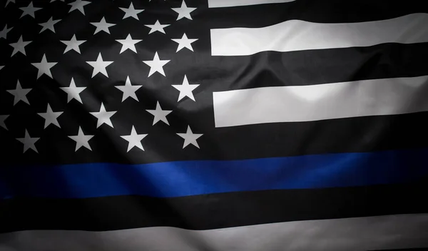 Closeup of Thin Blue Line American Flag.