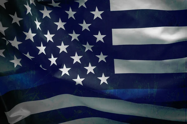 Κλείσιμο Λεπτής Μπλε Γραμμής Αμερικανική Σημαία — Φωτογραφία Αρχείου