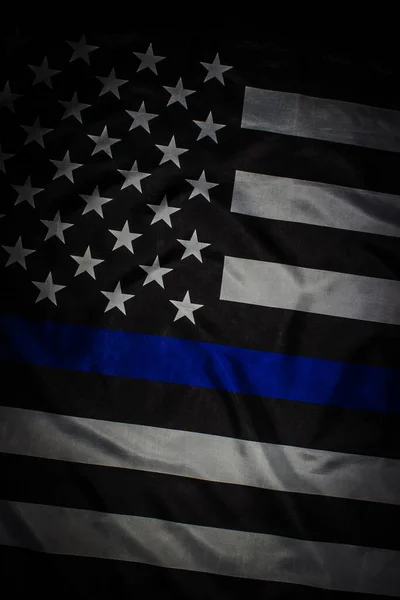 Closeup Thin Blue Line Bandeira Americana — Fotografia de Stock