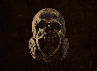 Shot of skull in gas mask over dark background clipart