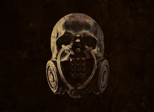 Shot of skull in gas mask over dark background