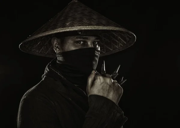 Ninja Shurikens Posing Dark Background — Stock Photo, Image