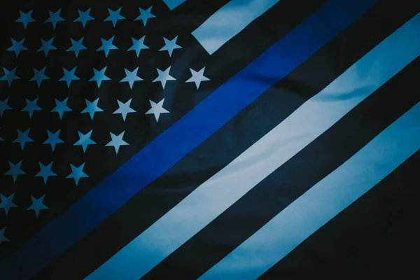 Closeup of Thin Blue Line American Flag.