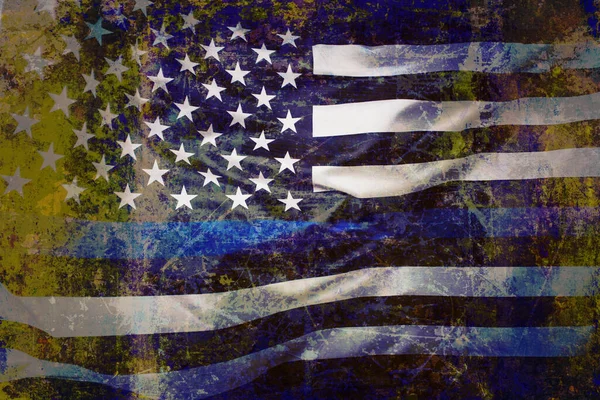 Detailní Záběr Americké Vlajky Tenké Modré Čáry — Stock fotografie