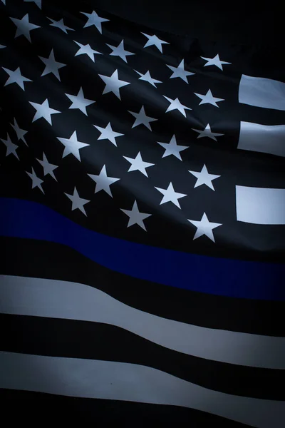 Closeup of Thin Blue Line American Flag.