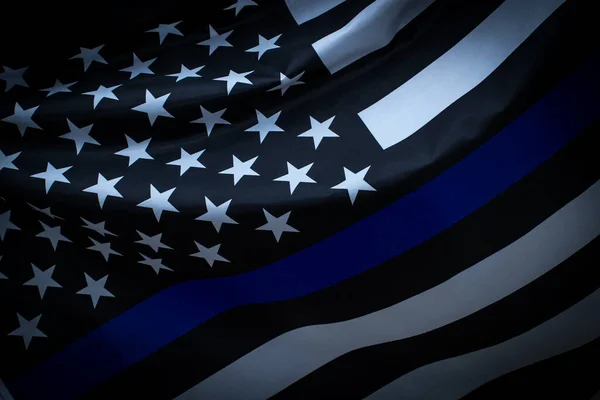 Closeup of Thin Blue Line American Flag.