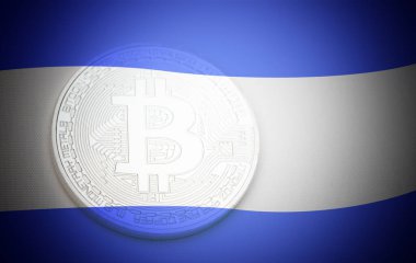 Bitcoin 'li El Salvador bayrağı. El Salvador ilk ülke olarak Bitcoin 'i yasal ihale konsepti olarak kabul ediyor.