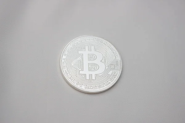 One Silver Bitcoin White Background — Stock Photo, Image