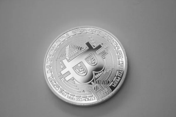 One Silver Bitcoin White Background — Stock Photo, Image