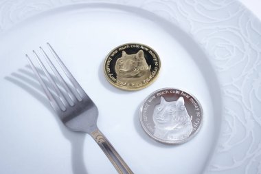 Beyaz arkaplan üzerinde iki adet çatal ve tabak.