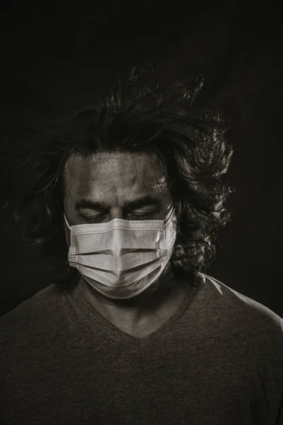 Man Wearing Medical Mask Dark Background — Stock Photo, Image