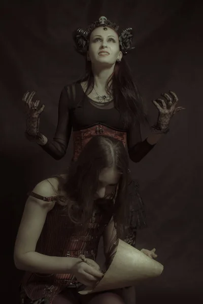 Gothic Girl Giving Her Signature Horned Lady — Stock Photo, Image