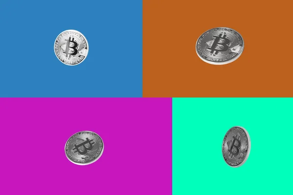 Diseño Colorido Con Cuatro Bitcoins Cuatro Fondos Diferentes —  Fotos de Stock