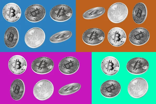 Diseño Colorido Con Bitcoins Cuatro Fondos Diferentes —  Fotos de Stock