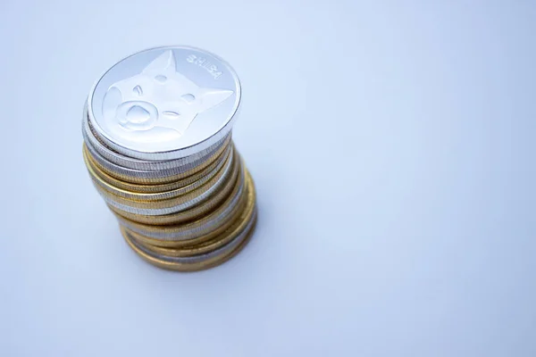 Stack Shiba Coins White Background — Stock Photo, Image