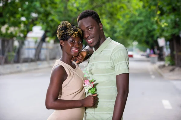 Portrait Young Man Kissing Woman Holding Rose Romantic Offer Get — Stock Photo, Image