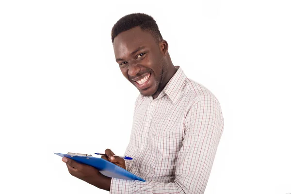 Busy Manager Takes Notes Notebook Booking Shipping Orders — Stock Photo, Image