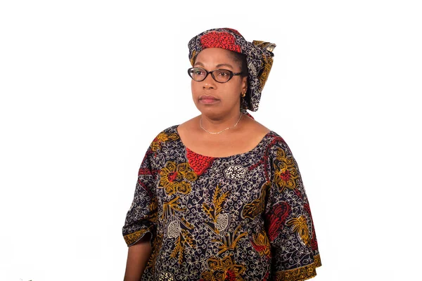 Mulher Madura Africana Tecido Lantejoulas Sobre Fundo Branco — Fotografia de Stock