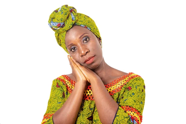 Mulher Adulta Africana Bonita Vestindo Pano Lombo Cachecol Com Cabeça — Fotografia de Stock
