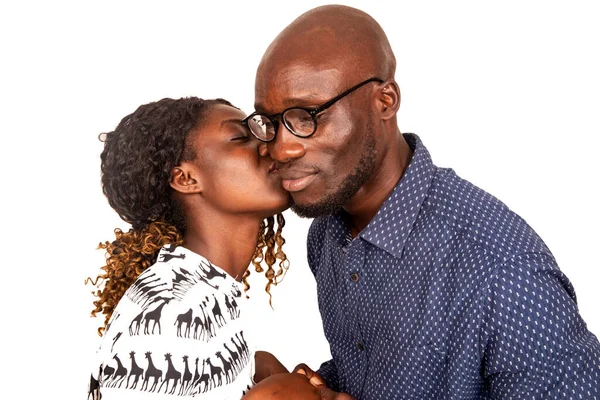 Handsome Young Woman Kissing Her Husband Wearing His Glasses Cheek — Stock Photo, Image