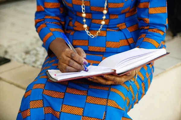 Adult Businesswoman Hand Sitting Writing Notebook — Stock Photo, Image