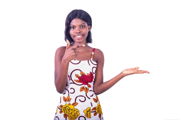 Young Girl Wearing Loincloth Dress Standing White Background Showing Her — Stock Photo, Image