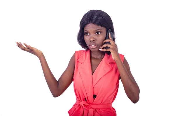 Beautiful Young Businesswoman Jacket Standing White Background Talking Cell Phone — Stock Photo, Image