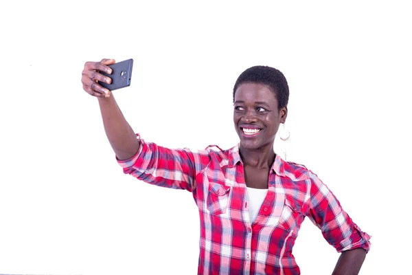 Beautiful Young Woman Taking Photo Her Mobile Phone Smiling While — Stock Photo, Image