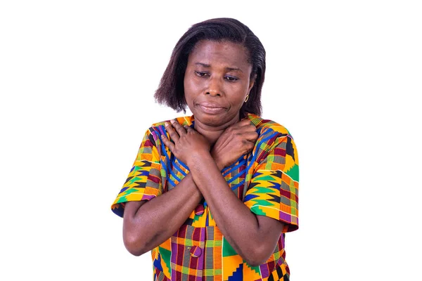 Portrait Sad Adult Woman Hugging Herself — Stock Photo, Image