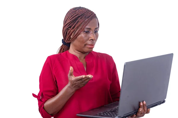 Portrait Beautiful Adult Woman Working Laptop — Stock Photo, Image