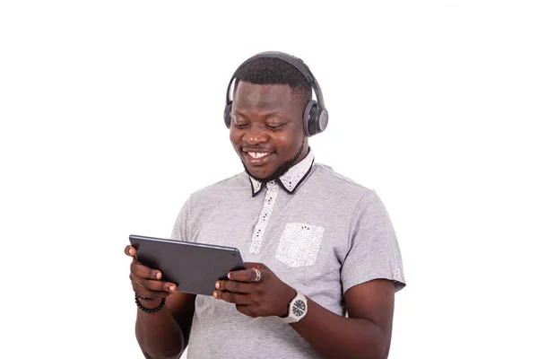 Portrait Handsome Young Man Holding Digital Tablet While Smiling — Stock Photo, Image