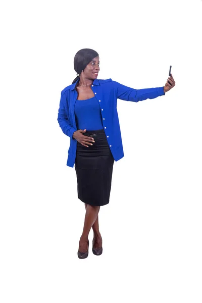 Portrait Beautiful Mature Businesswoman Taking Photo Mobile Phone While Smiling — Stock Fotó