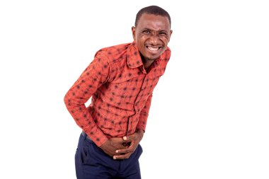 Mide ağrısından muzdarip genç bir iş adamının portresi..