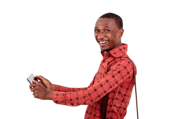 Retrato Joven Hombre Negocios Guapo Sosteniendo Una Tableta Digital Sonriendo —  Fotos de Stock