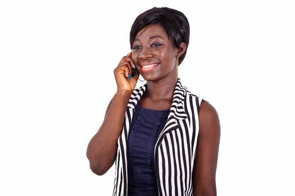 Portrait Beautiful Happy Young Woman Talking Mobile Phone While Smiling — Stock Photo, Image