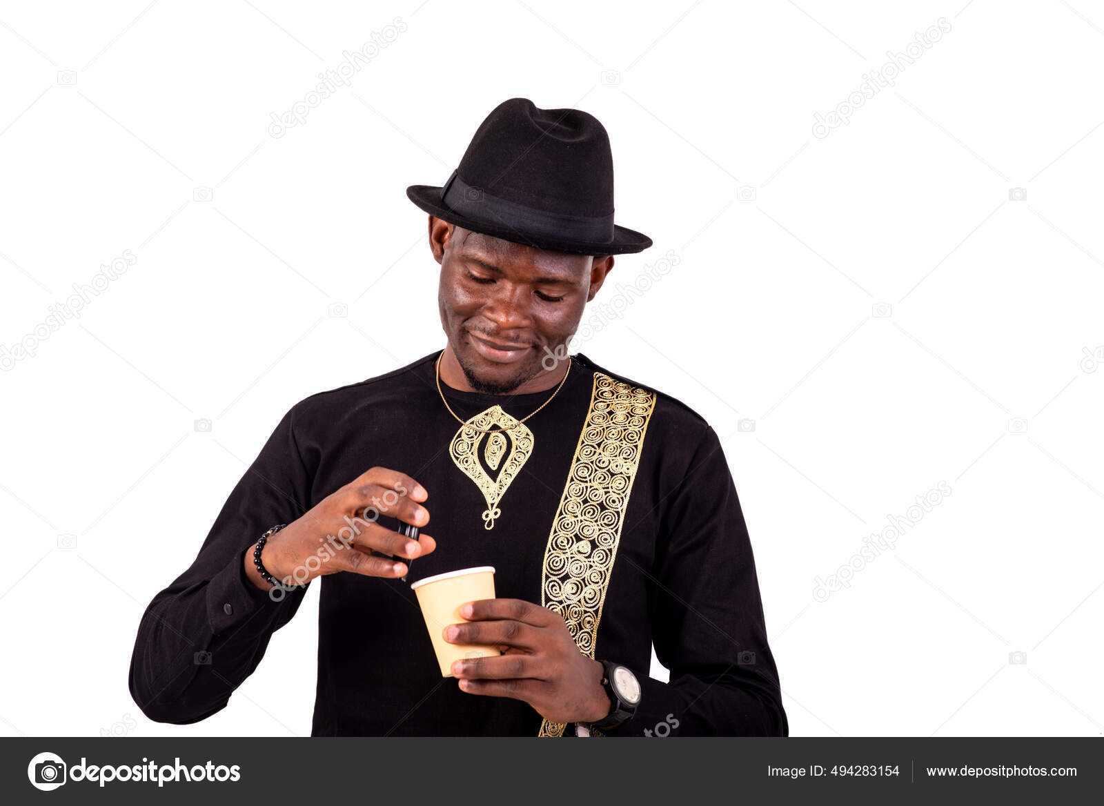 Portrait Well Dressed Young Man Holding Paper Cup Coffee — Stock Photo ...