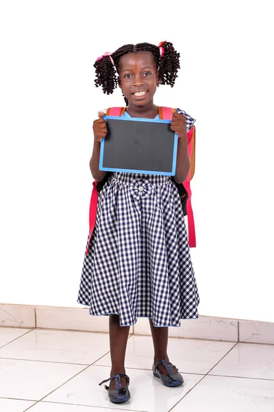 Portret Van Een Mooi Meisje Dragen School Outfit Het Houden — Stockfoto