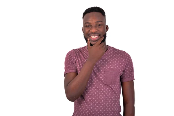 Portrait Young Man Holding His Hand His Chin While Smiling — Stock Photo, Image