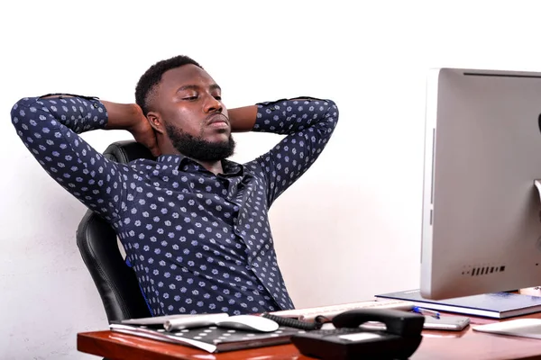 Portrait Young Businessman Sitting His Office Having Break While Working —  Fotos de Stock