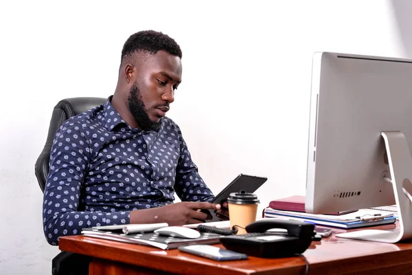 Portrait Young Businessman Sitting Front Laptop His Office Working Digital —  Fotos de Stock