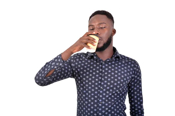 Portrait Handsome Young Businessman Drinking Cup Coffee — 图库照片