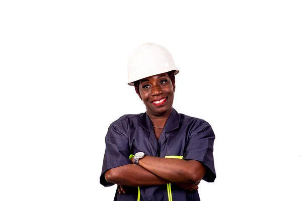Портрет Красивої Жінки Інженера Або Працівника Носить Білий Шолом Працює — стокове фото
