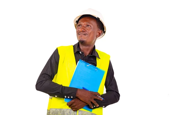 Handen Van Een Jonge Man Inspecteur Architect Dragen Vest Terwijl — Stockfoto