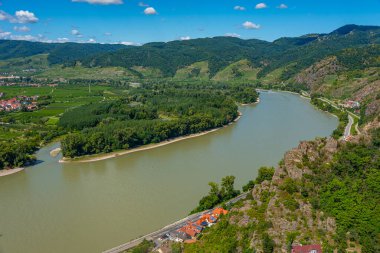 Avusturya 'nın Wachau Vadisi' ndeki Tuna Nehri manzarası.