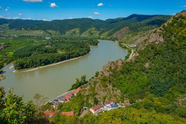 Avusturya 'nın Wachau Vadisi' ndeki Tuna Nehri manzarası.