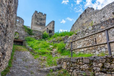 Güneşli bir günde Avusturya 'daki Hinterhaus kalesinin kalıntıları.