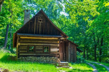 Çek Cumhuriyeti 'ndeki Roznov podu Radhostem skansen' deki tarihi binalar.