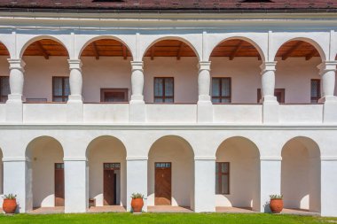 White arcade at Velhartice castle in Czech republic.IMAGE