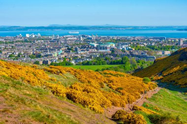 Edinburgh, İskoçya 'nın liman bölgesinin Holyrood parkı manzarası.