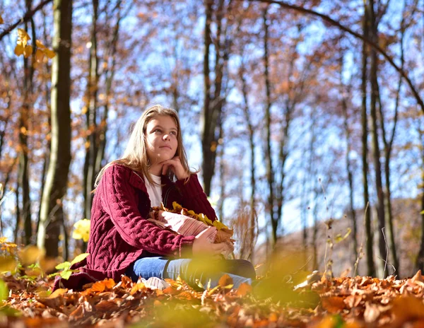 Klein meisje in de herfst — Stockfoto